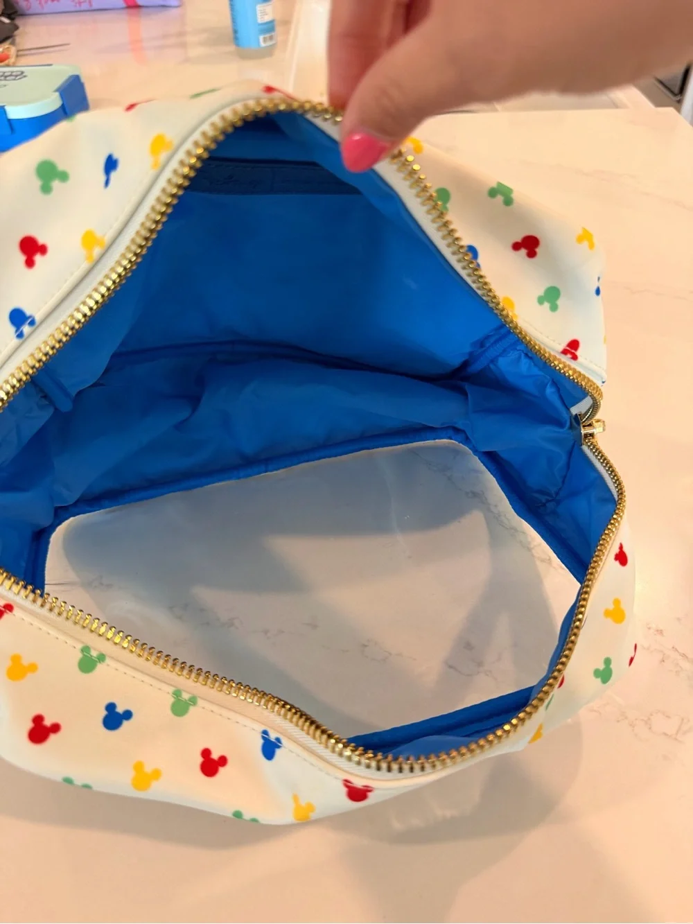 Kids Clear Blue Travel Pouch with White Multi-Color Print